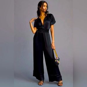 Somerset by Anthropologie Satin black jumpsuit with pockets size M